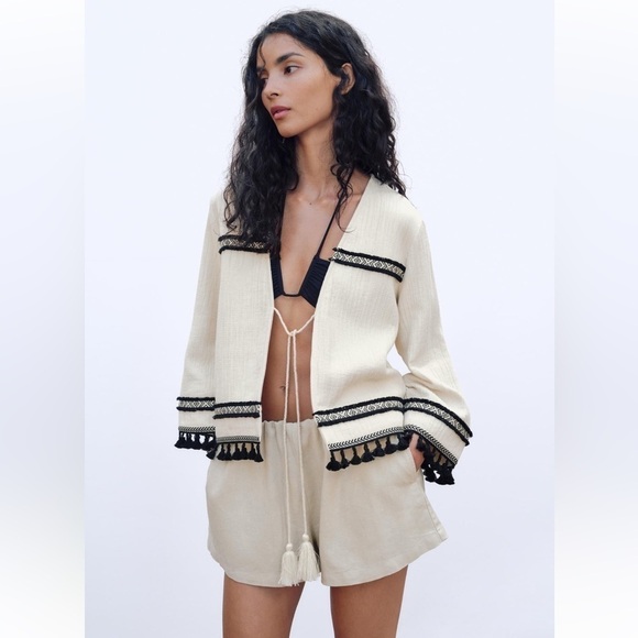 New ZARA Fringed Cuffs Passementerie Long Sleeve Jacket - Picture 3 of 14